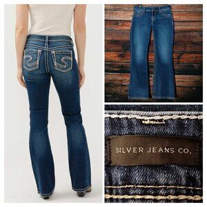 Silver Jeans 31 Suki Boot Cut Low Rise Dark Blue Denim Stretch Distressed